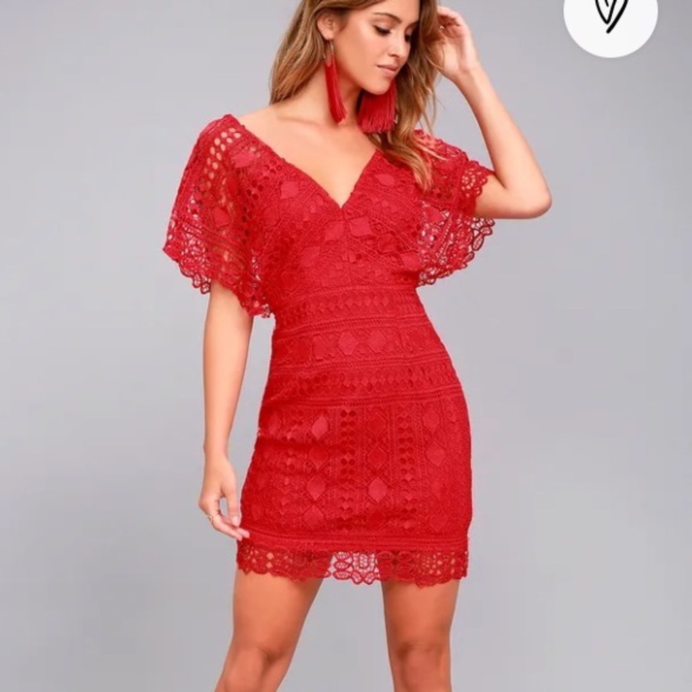 Lulus first kiss red lace dress size XS